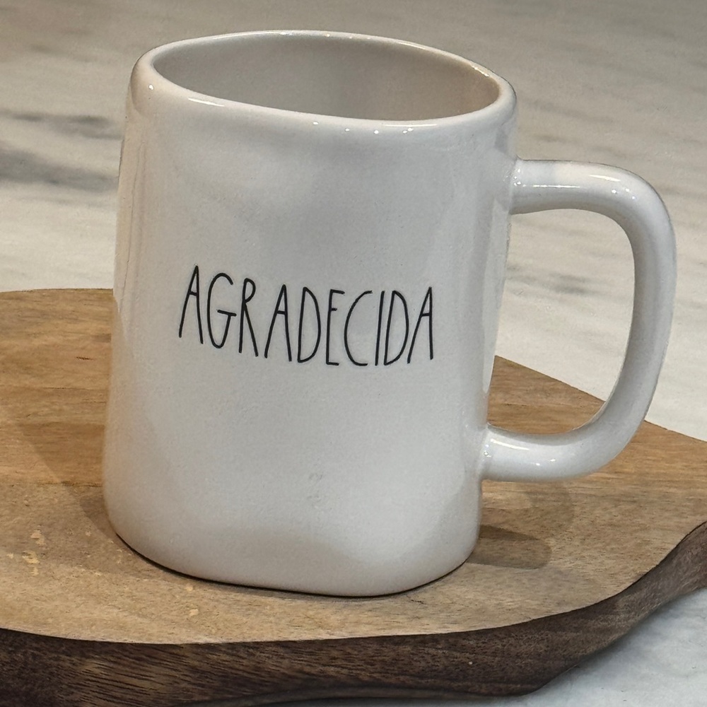 Rae Dunn AGRADECIDA “Grateful” Espanol Coffee Tea Mug White Ceramic